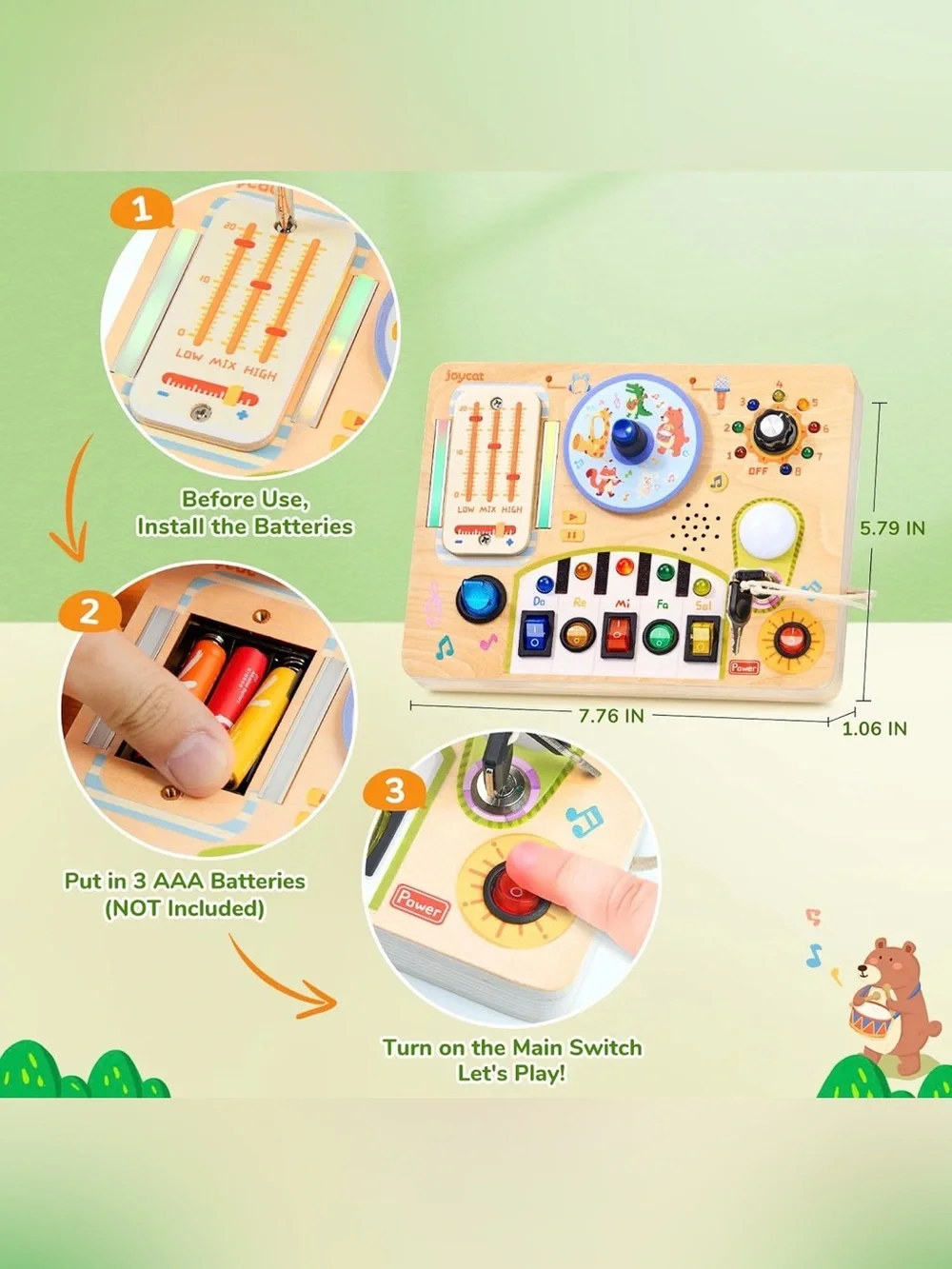 JOYCAT Wooden Busy Board Activity Toy with LED Light - Natural Wood